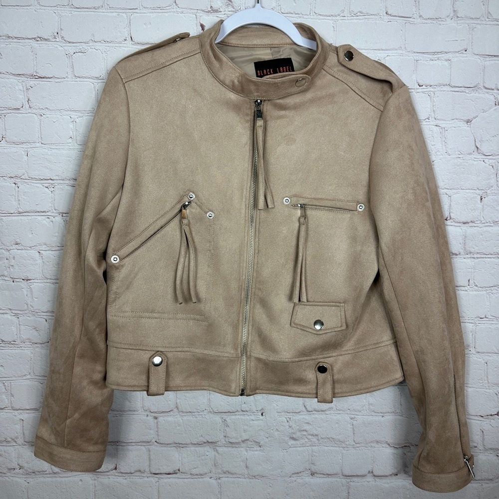 Black Label By C'est Toi Moto Jacket Womens Size L faux vegan suede, GUC
